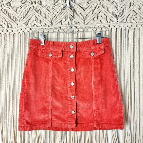 SO Coral Corduroy Button Front Skirt Size 28 JR 7 - Picture 1 of 8